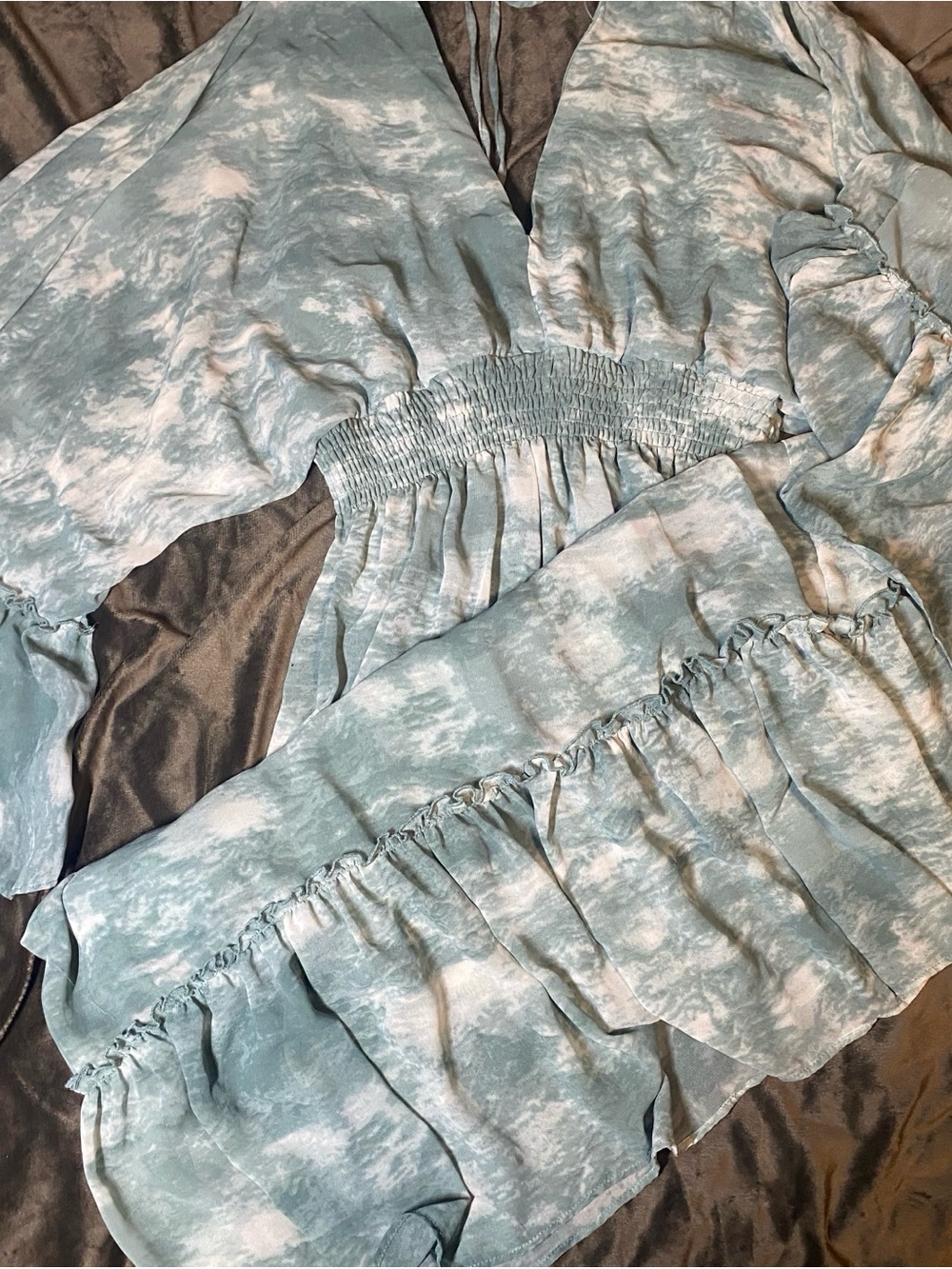 HYFVE Seafoam Tie-Dye Smocked Midi Dress with Ruffle Hem